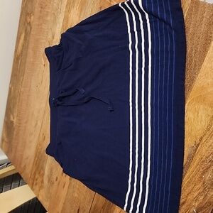 Max Studio tie waist knit knee high skirt, navy with stripes.